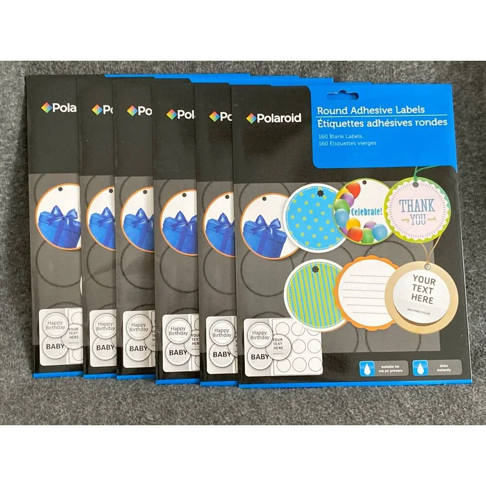 VTG Polaroid Round Adhesive Label Blank 160 Ct Lot of 8 Package 1 Pack Rectang
